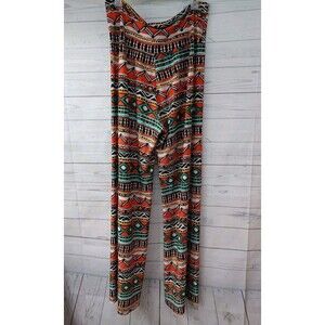 Superline Womens Wide Leg Palazzo Culotte Pants Geometric Red Green Stretch XL